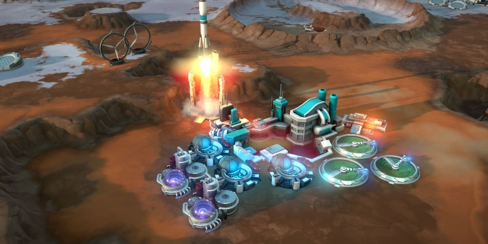 A rocket launching in Offworld Trading Company