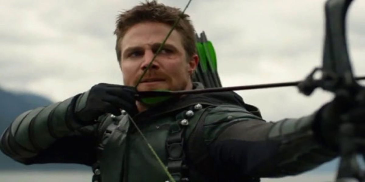 Oliver Queen from Arrow ready to fire an arrow