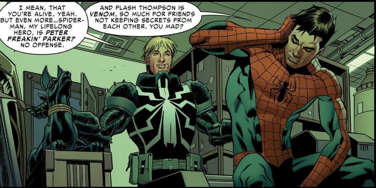 Peter Parker and Flash Thompson as Spider-Man and Agent Venom