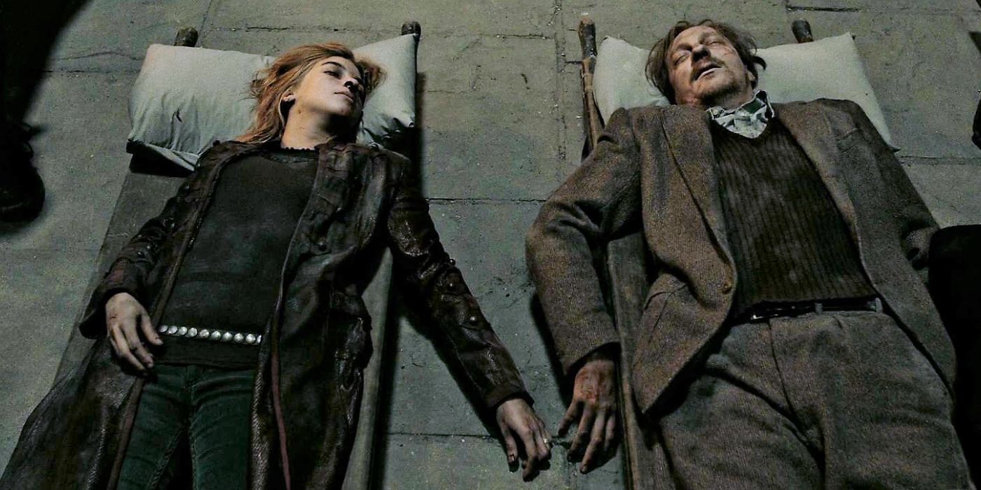 Remus' and Tonks' corpses side by side in Harry Potter and the Deathly Hallows