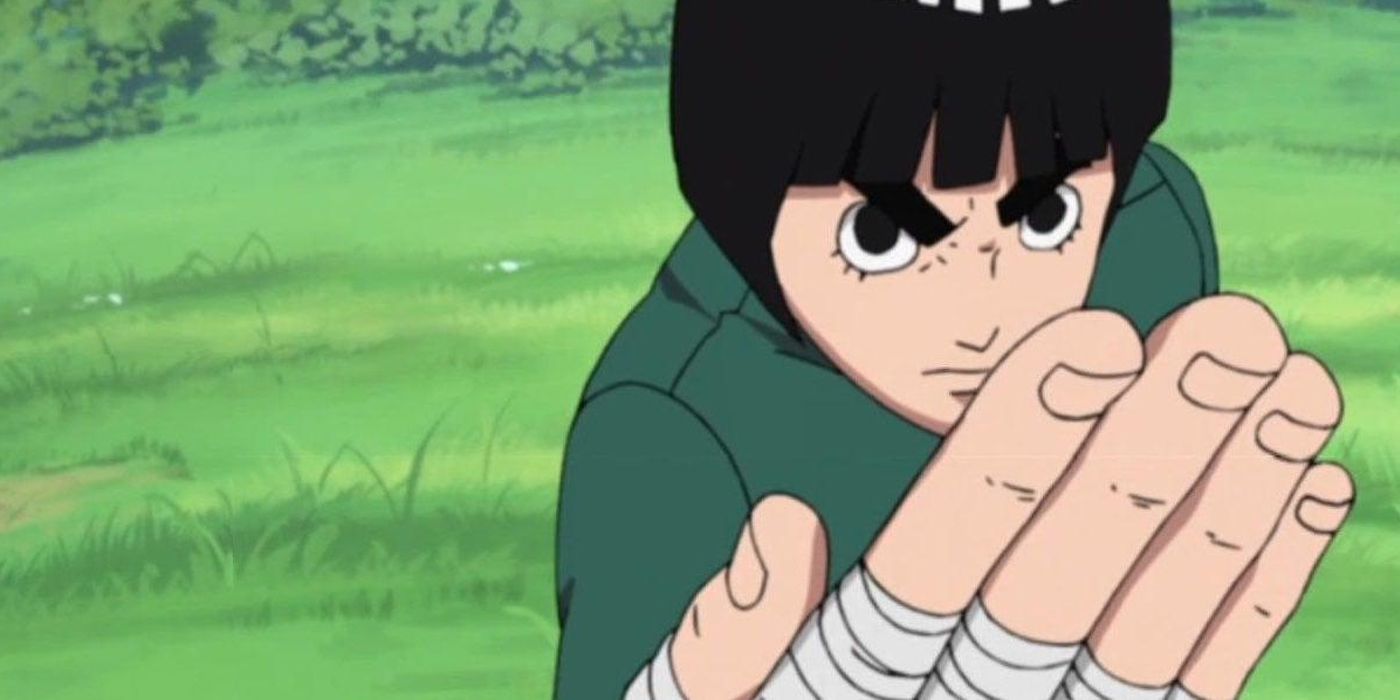 Rock Lee in fighting position in Naruto.