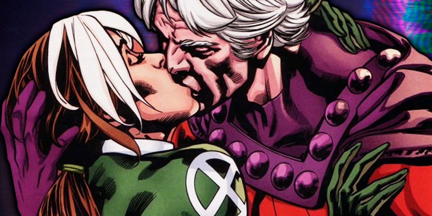 Rogue and Magneto kissing in Marvel Comics
