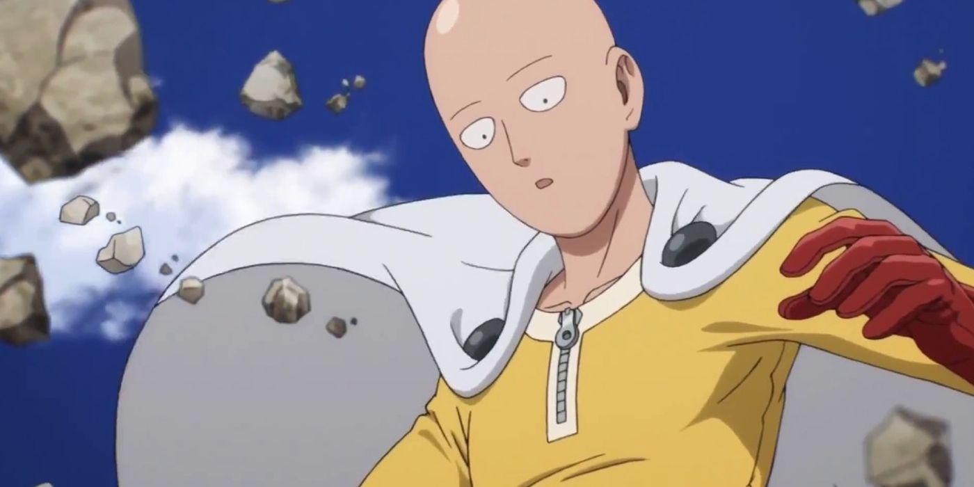 Saitama jumping in One-Punch Man