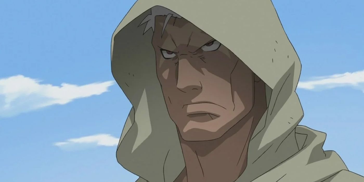 Scar with his hood up in Fullmetal Alchemist.