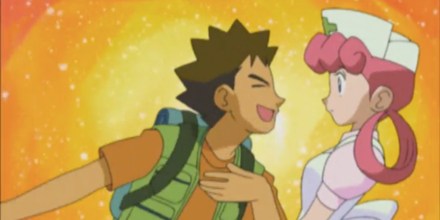 Brock flirts with Nurse Joy in Pokémon.