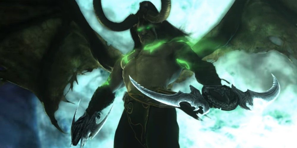 World of Warcraft The Burning Crusade, the elf Illidan soaring on demonic wings