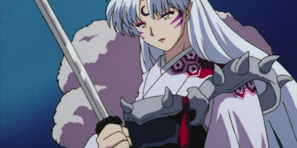 Sesshomaru holding his sword the Tenseiga