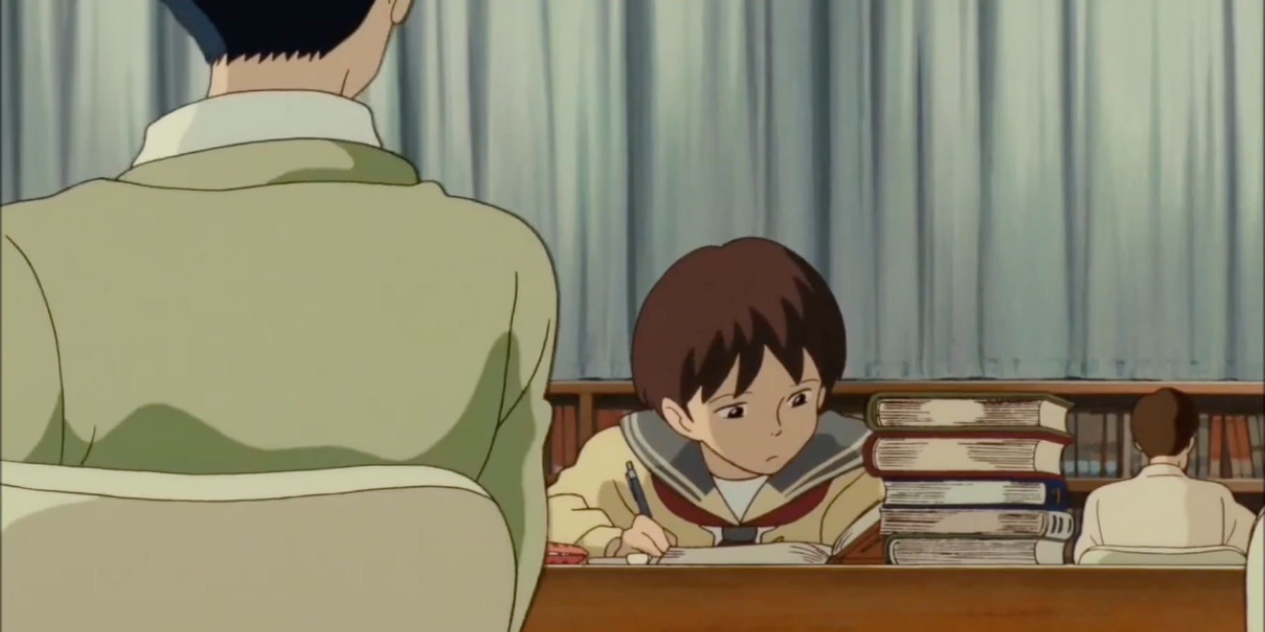 Shizuku working in the library