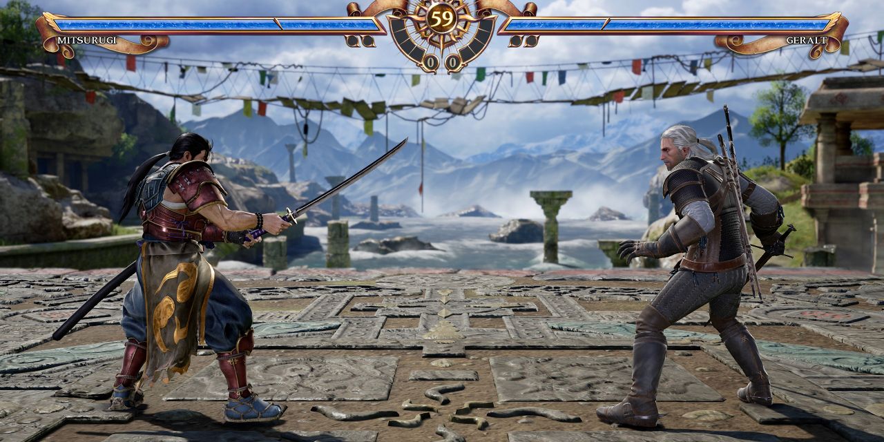 Mitsurugi and Geralt fight in Soulcalibur VI (6)