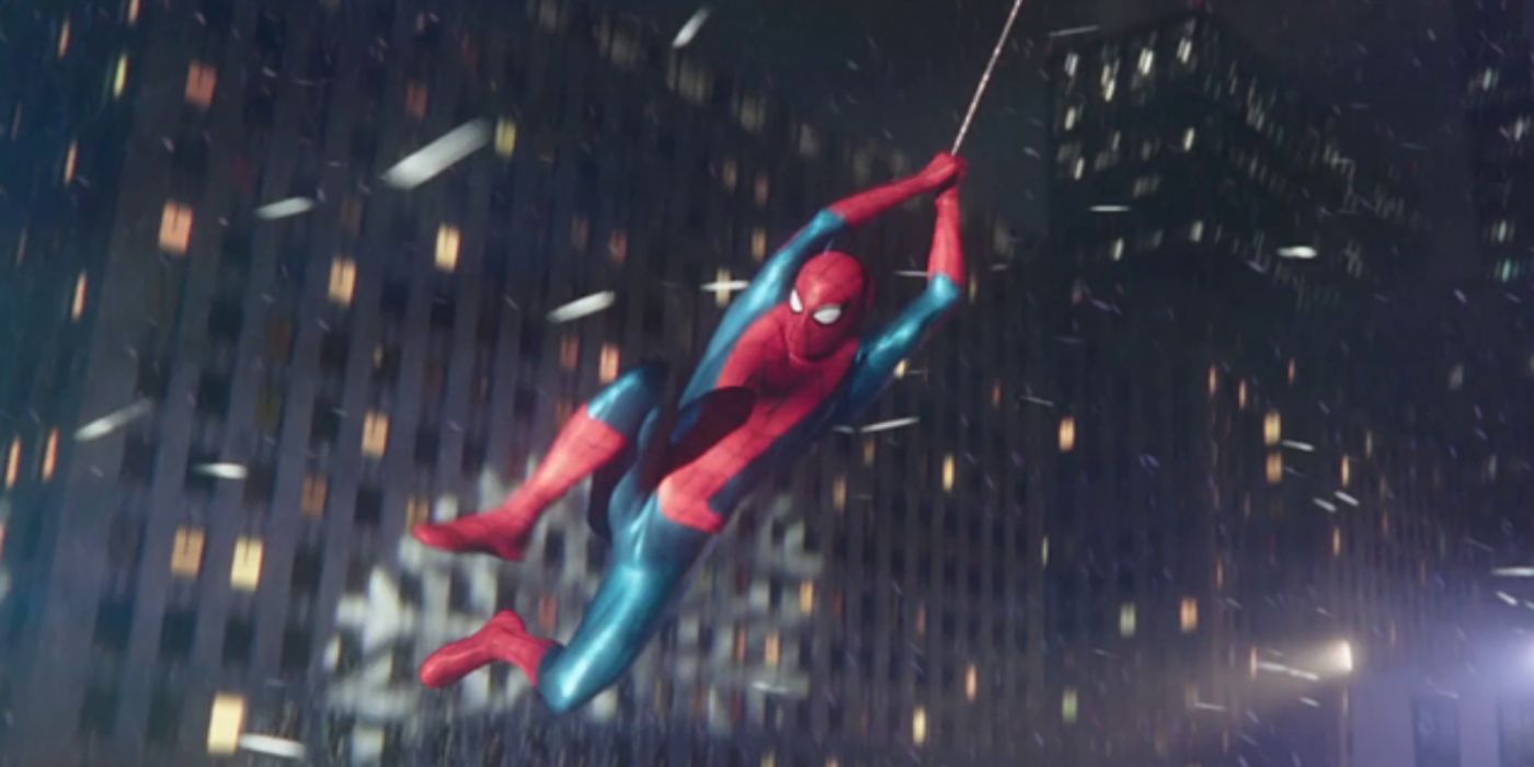 Spider-Man swings in the ending of Spider-Man: No Way Home.