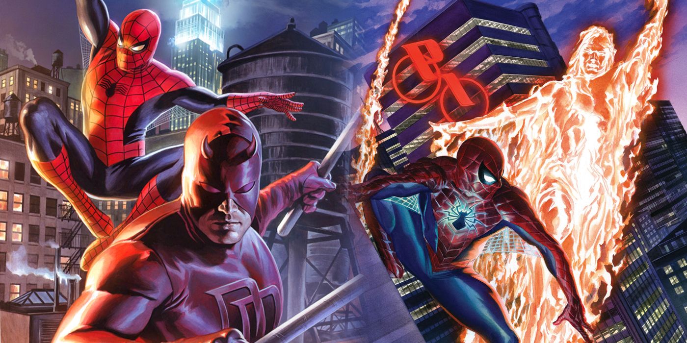 Daredevil and Spider-Man with Daredevil and Human Torch split image