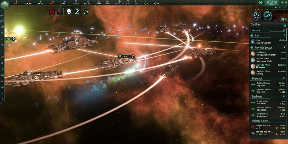 A fleet battle in Stellaris strategy game