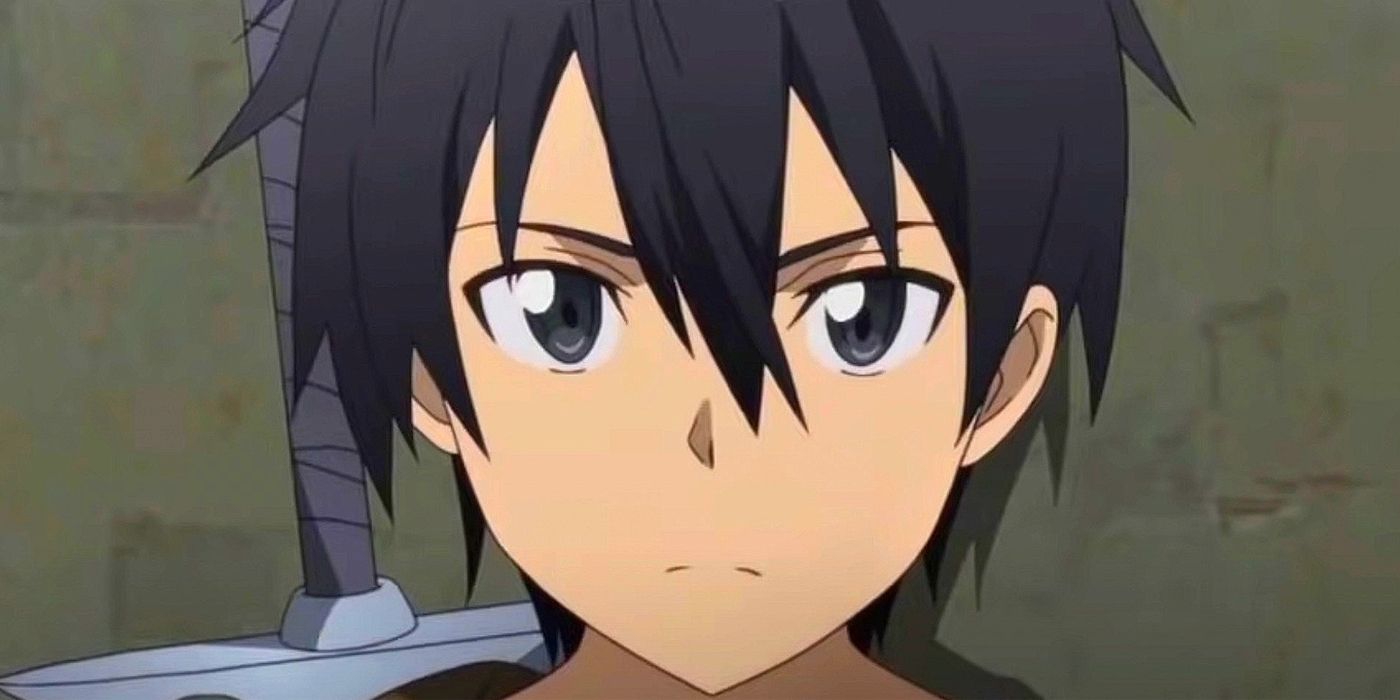 Image of Kirito from Sword Art Online anime frowning and looking at viewer.
