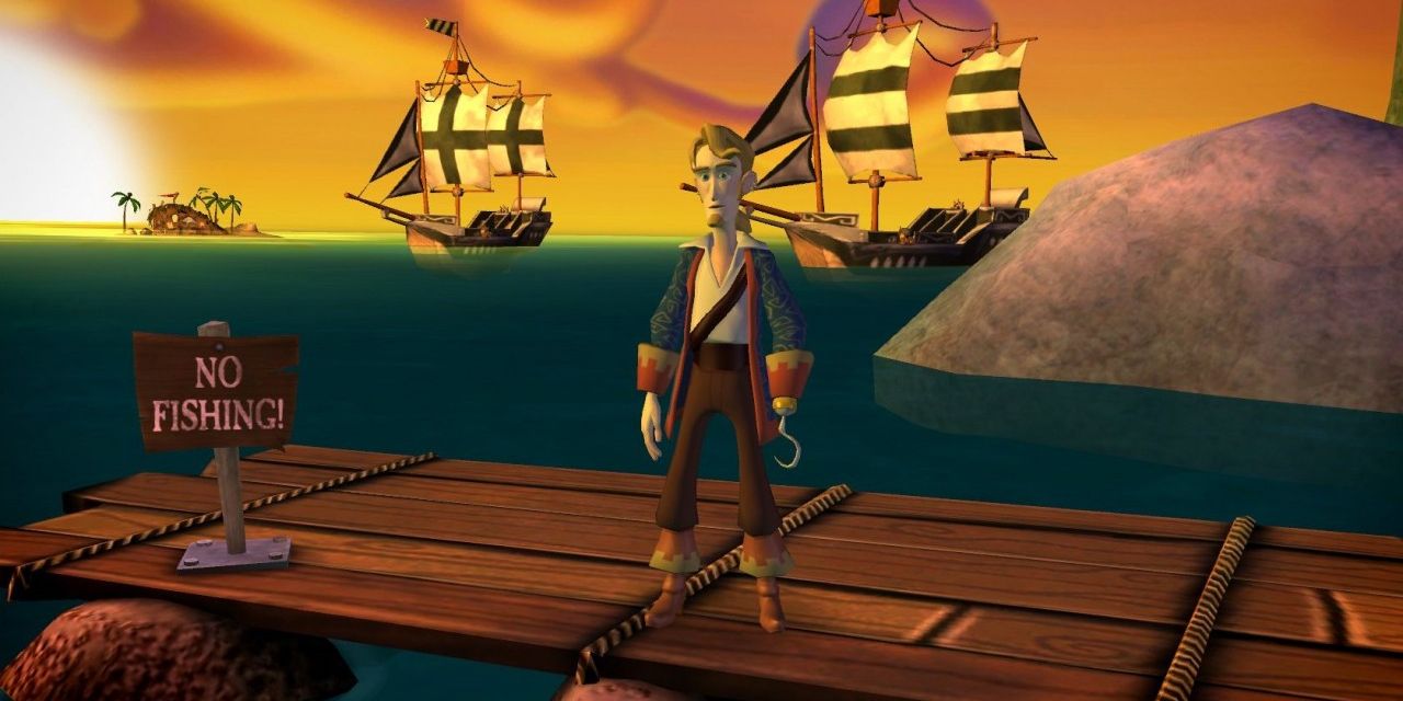 Guybrush Threepwood stands on a dock in Tales of Monkey Island