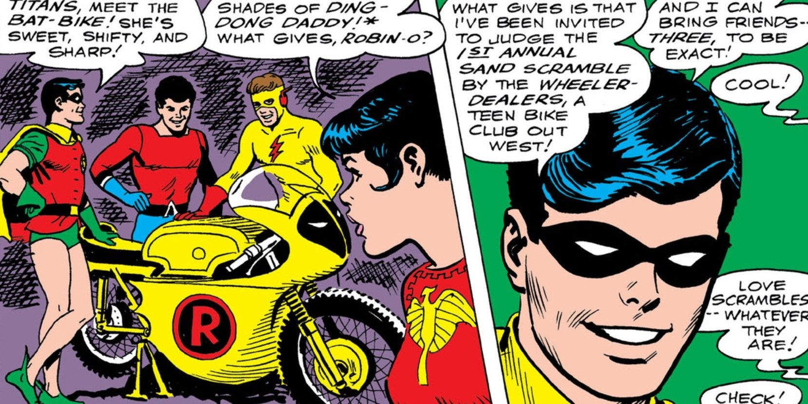 A panel shows Robin, Aqualad, Kid Flash, and Wonder Girl.