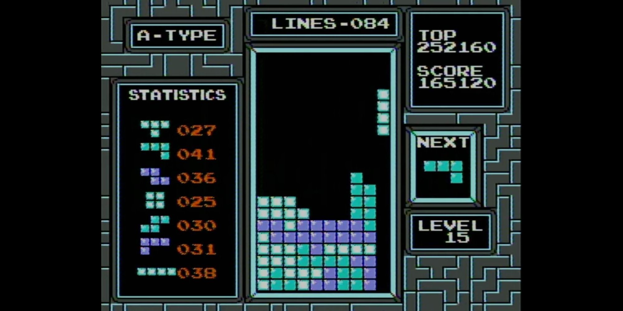 Player about to initiate a Tetris in the NES version of Tetris