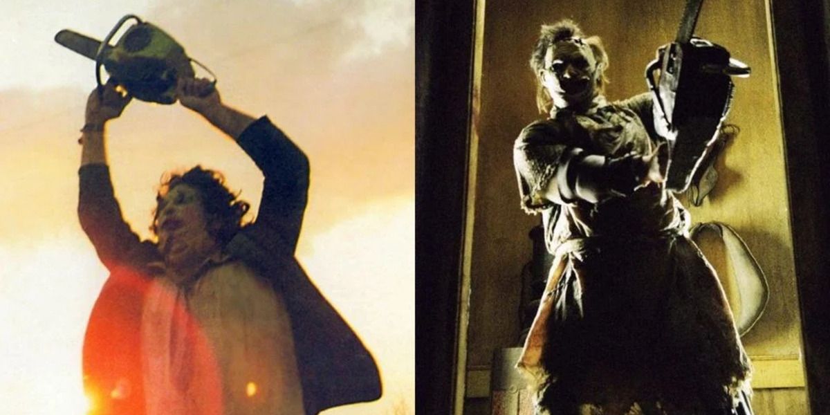 Leatherface and his chainsaw in 1974 and 2003