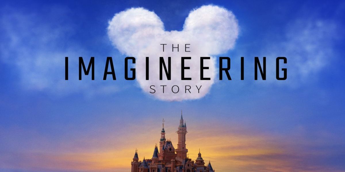 The Imagineering Story Poster with castle and mickey shaped cloud