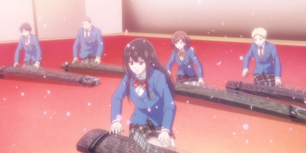 The Koto club members playing their kotos for a school event in Kono Oto Tomare!