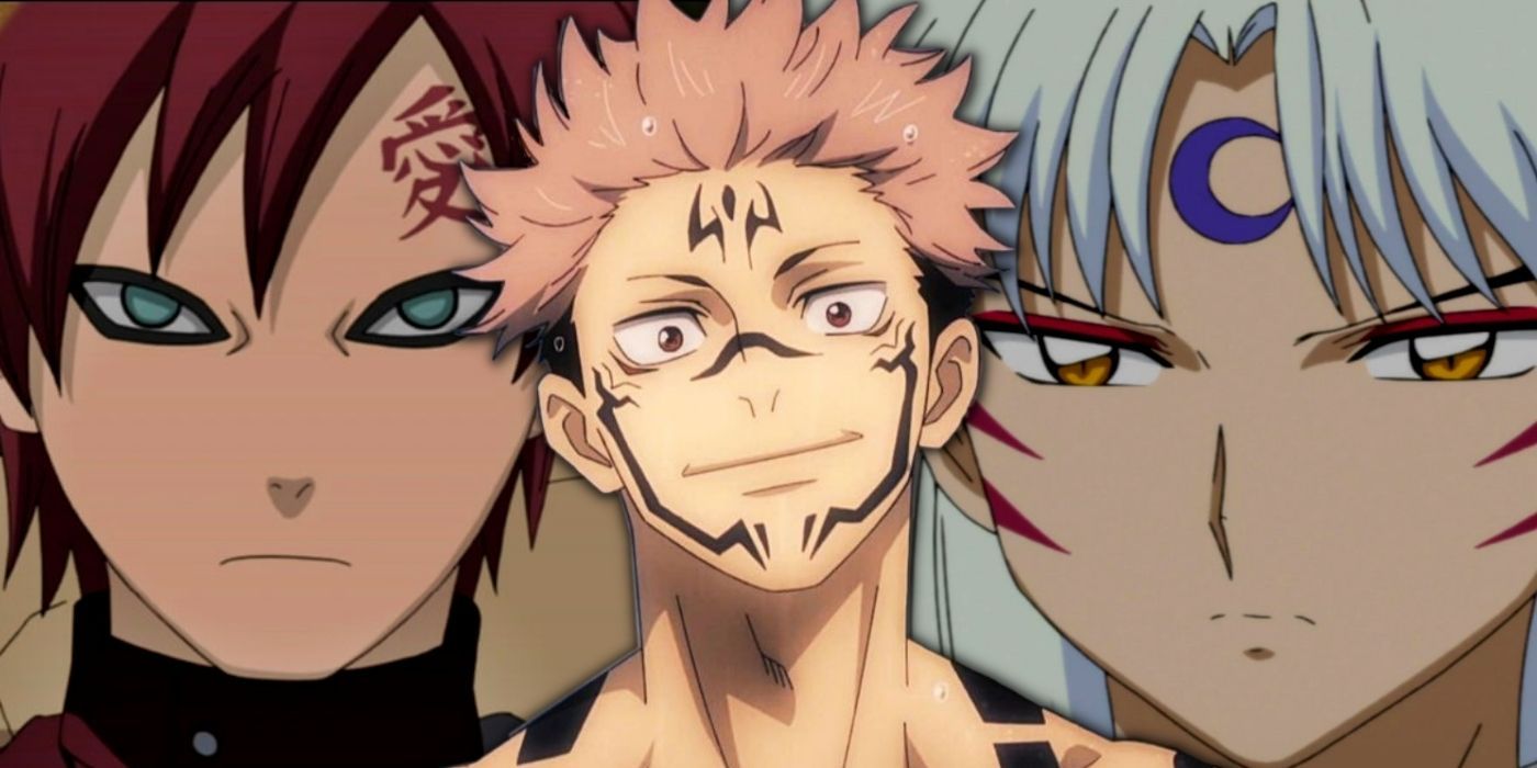 Male anime characters with face tattoos