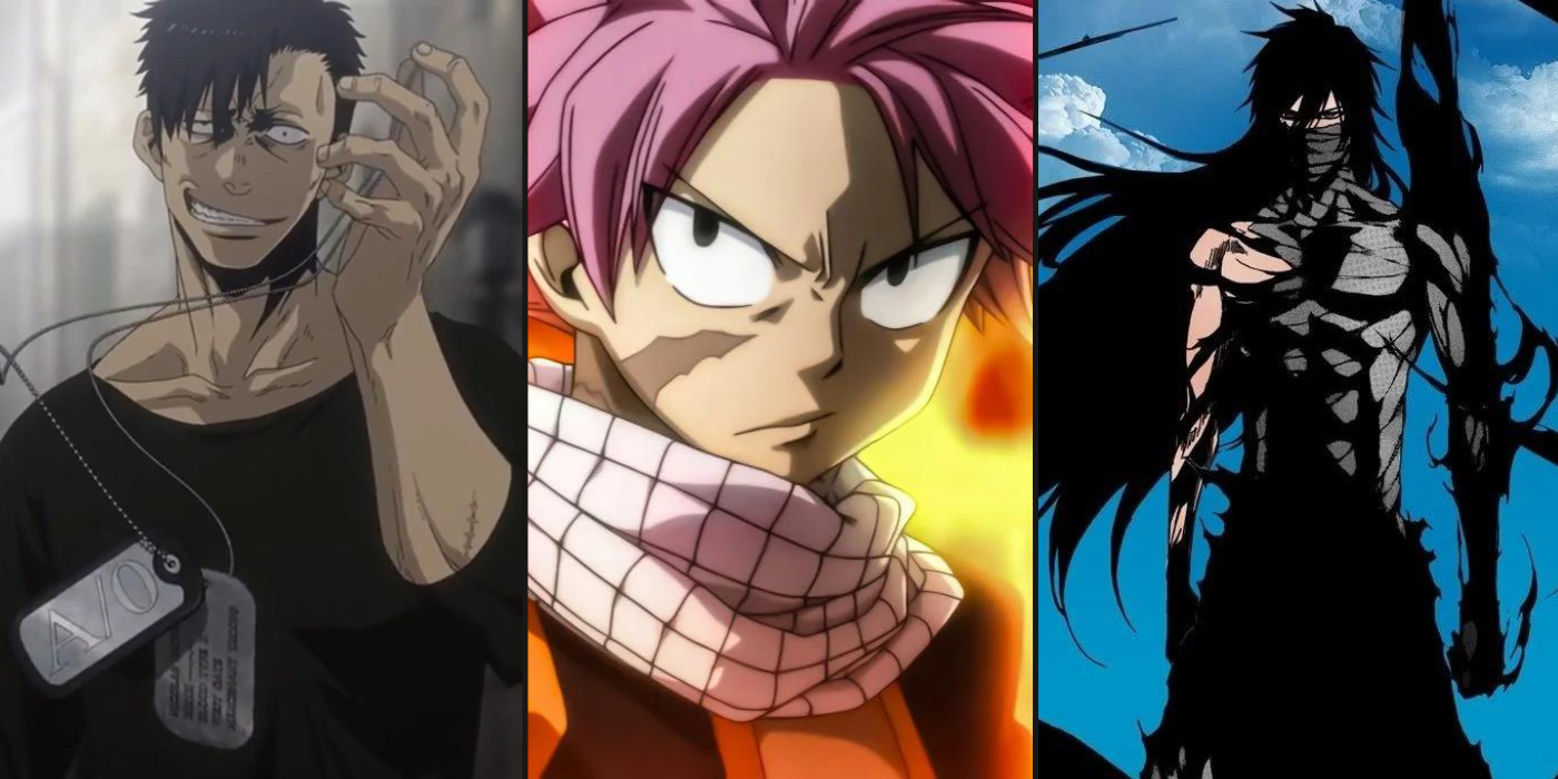 From left to right: Nicholas Brown from GANGSTA, Natsu Dragneel from Fairy Tail, and Ichigo Kurosaki from Bleach