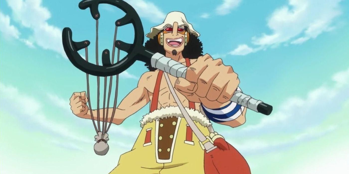 Usopp celebrating a successful hit in One Piece.