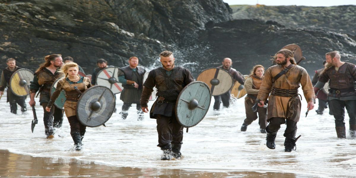 Vikings Cast walking through the water