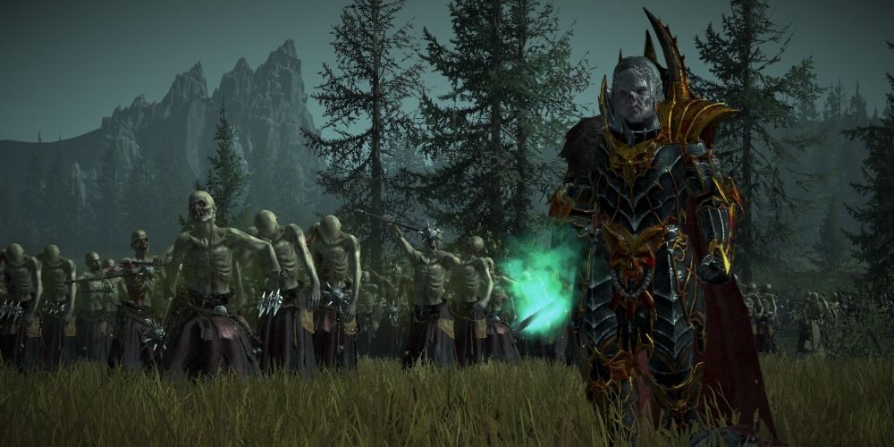 Vlad von Carstein leading an army of zombies in Total War: Warhammer game