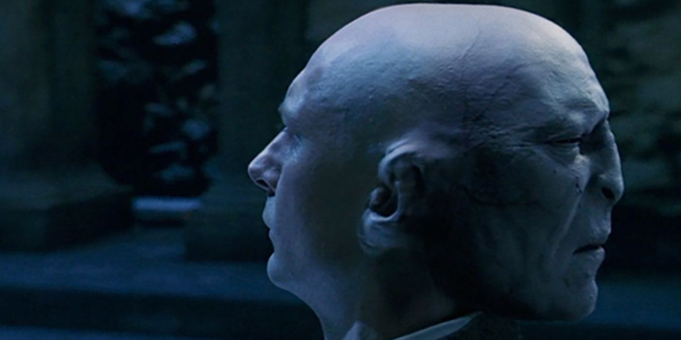 Voldemort and Professor Quirrell's head in Harry Potter