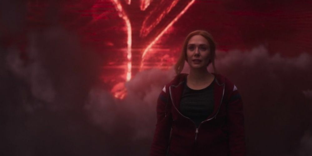 Wanda Maximoff Scarlet Witch defeating Agatha Harkness with runes in WandaVision