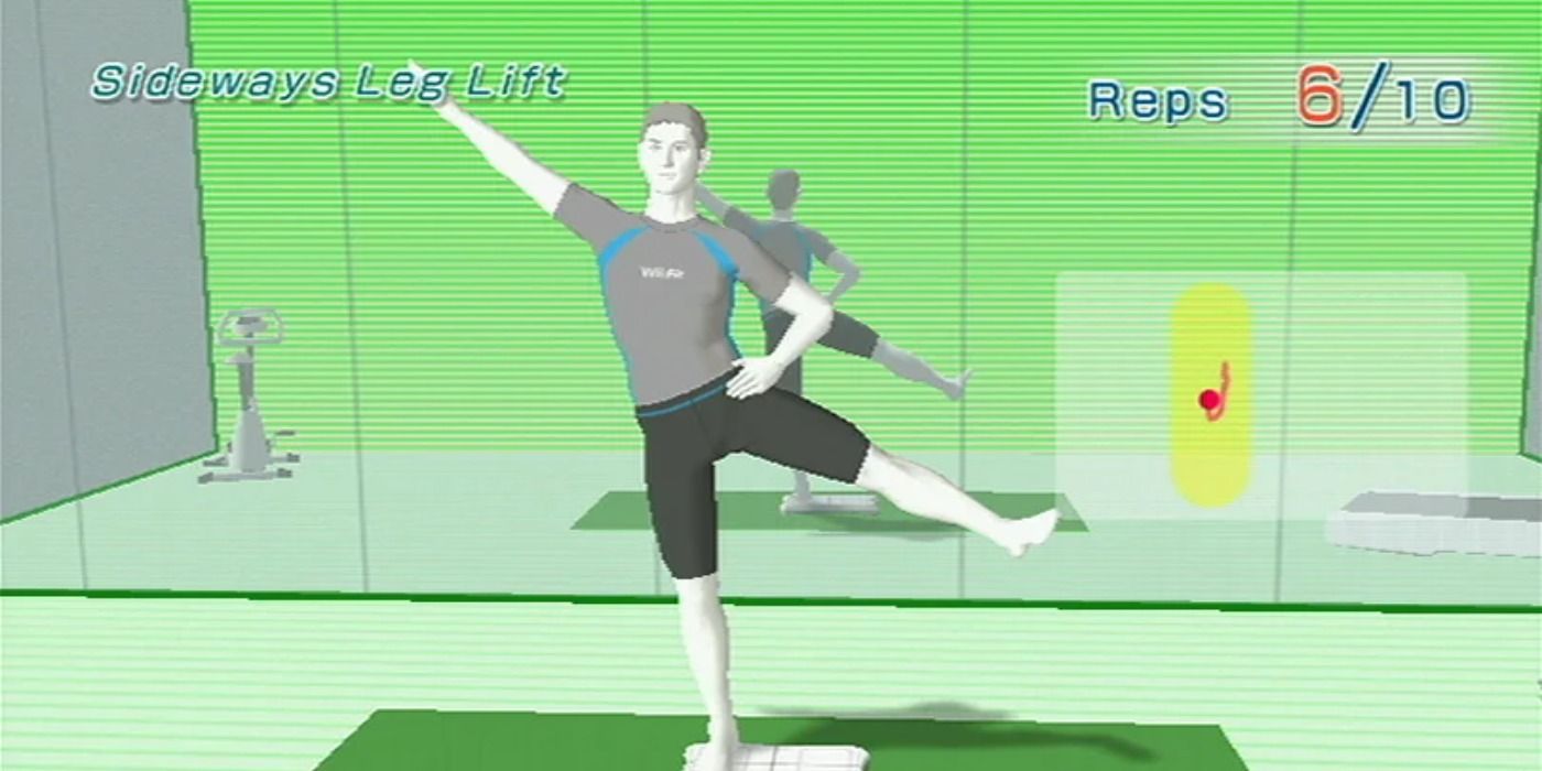 The Wii Fit trainer does an aerobic exercises in Wii Fit