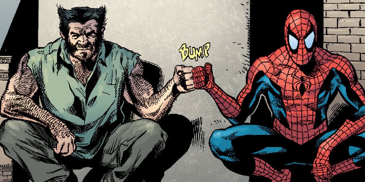Wolverine and Spider-Man bumping fists