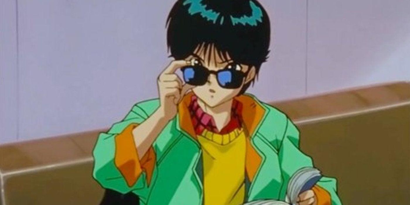 Yusuke in Yu Yu Hakusho looking above his sunglasses