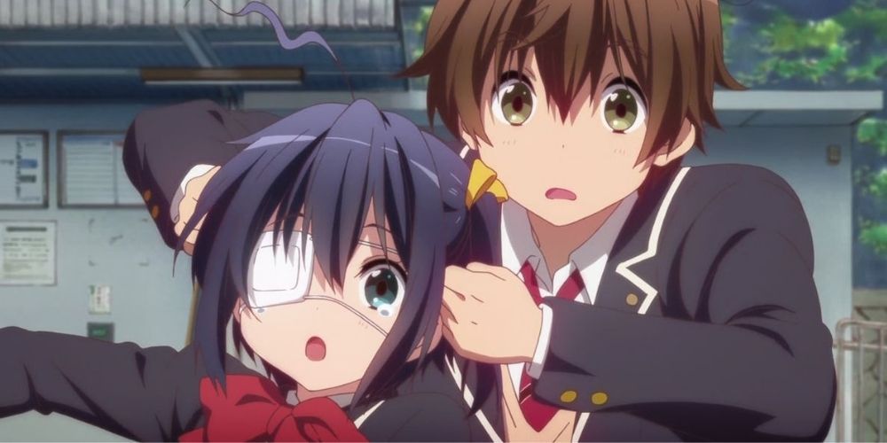 Yuuta knuckling the sides of Rika's head in Love, Chunibyo & Other Delusions!