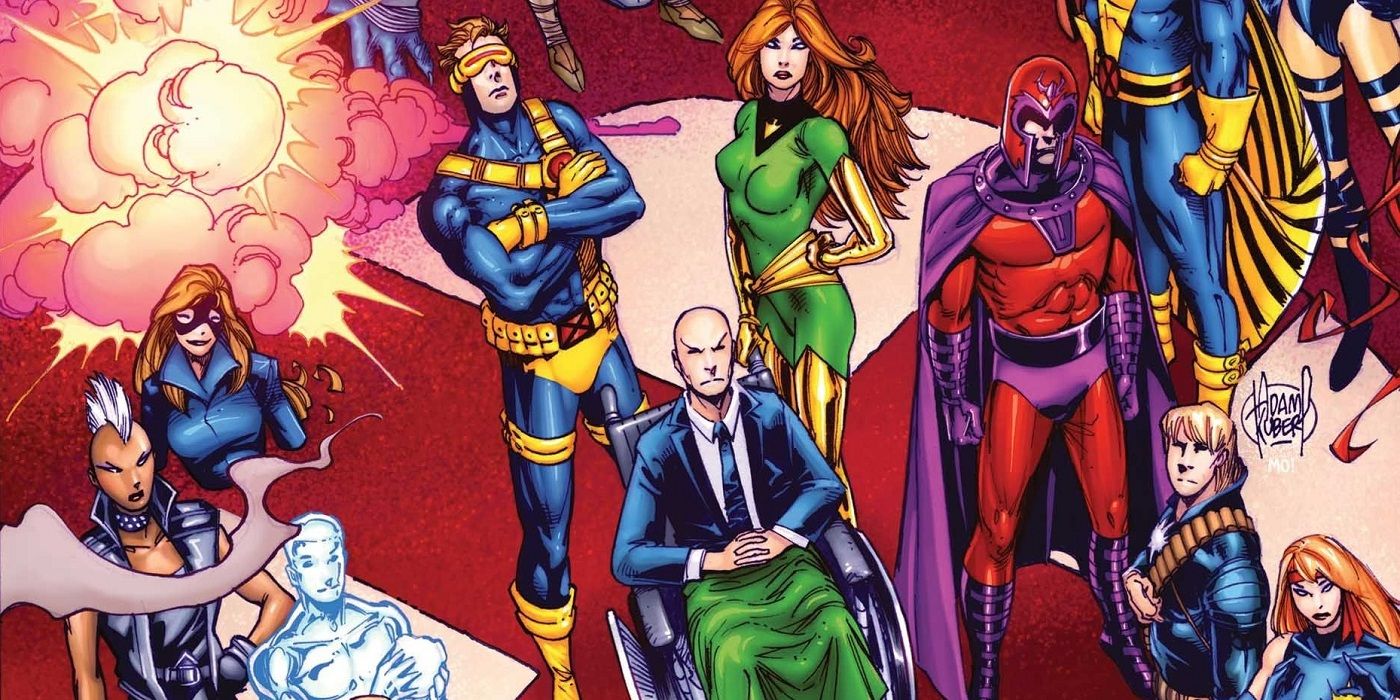 Adam Kubert's X-Men art featuring Professor X, Magneto, Cyclops, Jean Grey, and more.