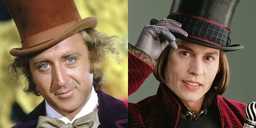 Gene Wilder and Johnny Depp as Willy Wonka