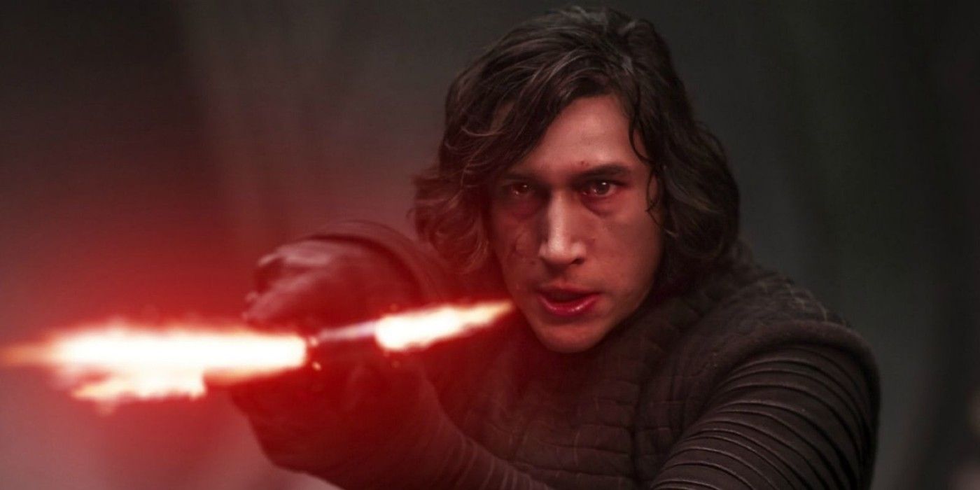 Kylo Ren holding his lightsaber in Star Wars prequel trilogy.