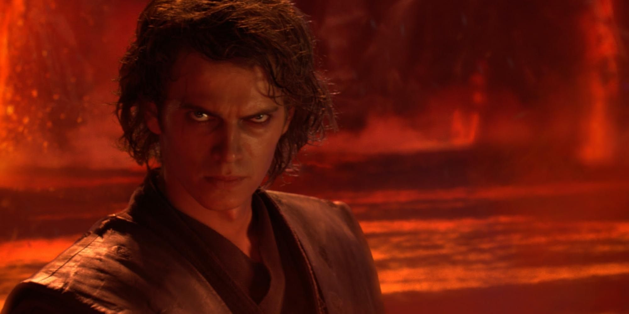 Anakin Skywalker, played by Hayden Christensen, on the planet of Mustafar in Revenge of the Sith. 