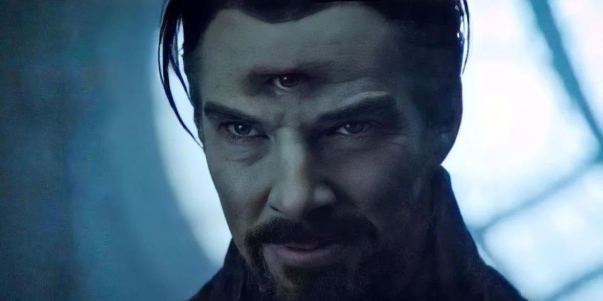 Doctor Strange manifesting a third eye in the Multiverse of Madness