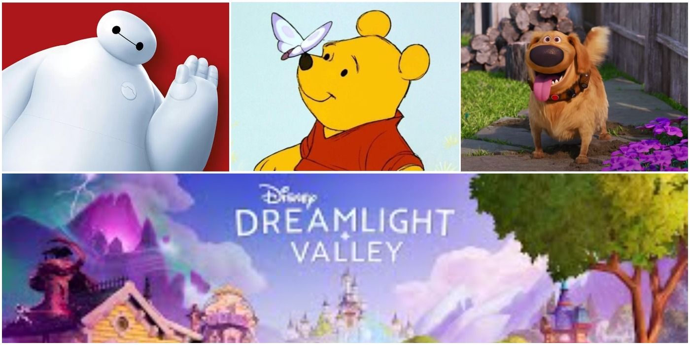 Several Disney/Pixar characters that gamers want to see in Disney Dreamlight Valley in a collage over the Dreamlight Valley logo