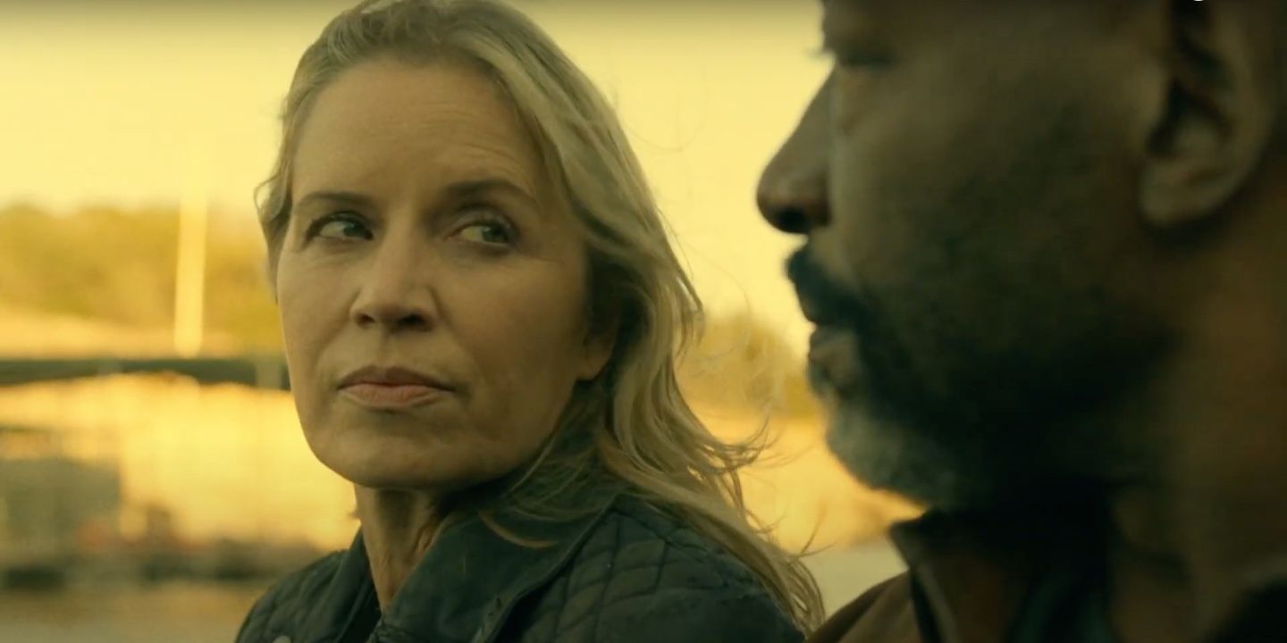 Fear The Walking Dead's Madison and Morgan look at each other
