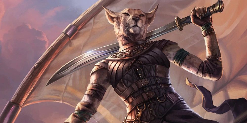 A Tabaxi fighter with a scimitar in DnD.