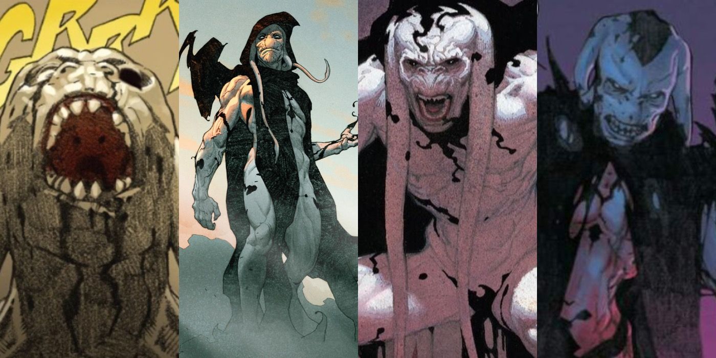 four different moments of gorr in the thor marvel comics