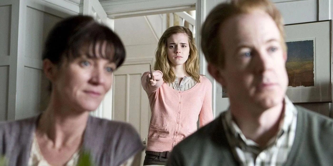 Hermione uses obliviate on her parents