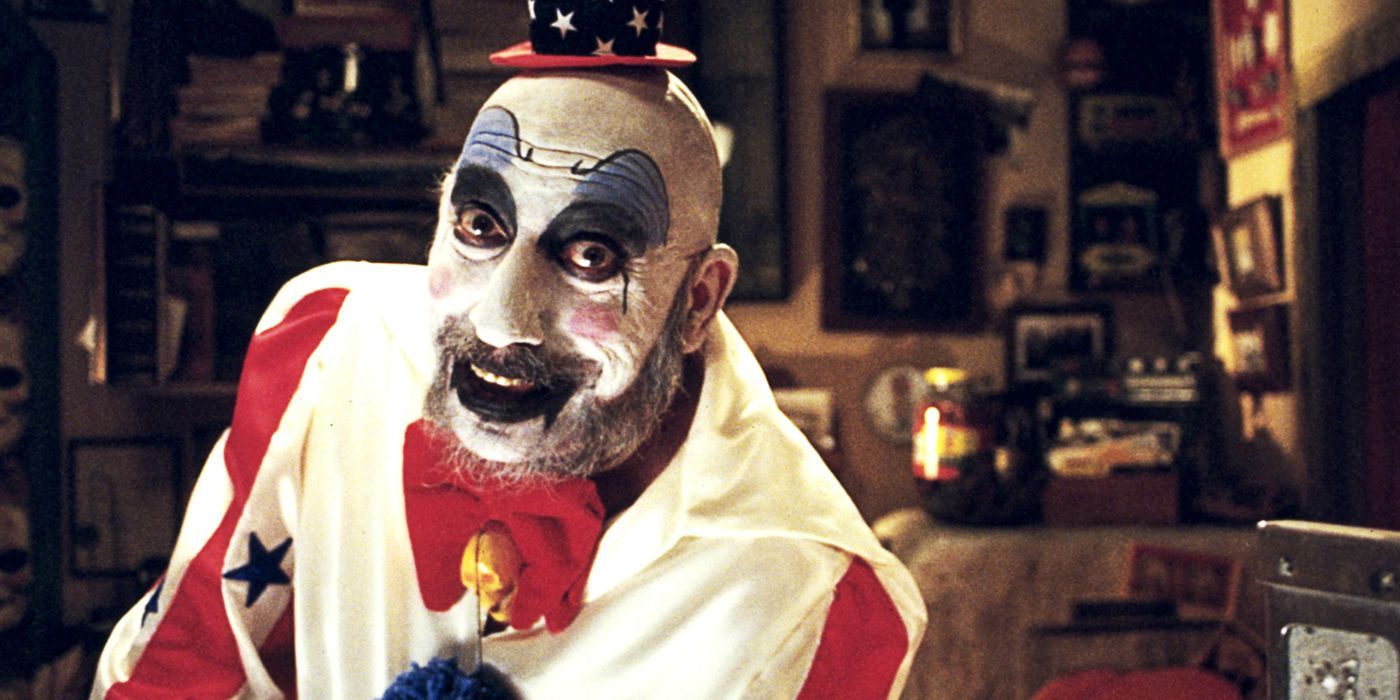 Captain Spaulding talking to his customers at the gas station.