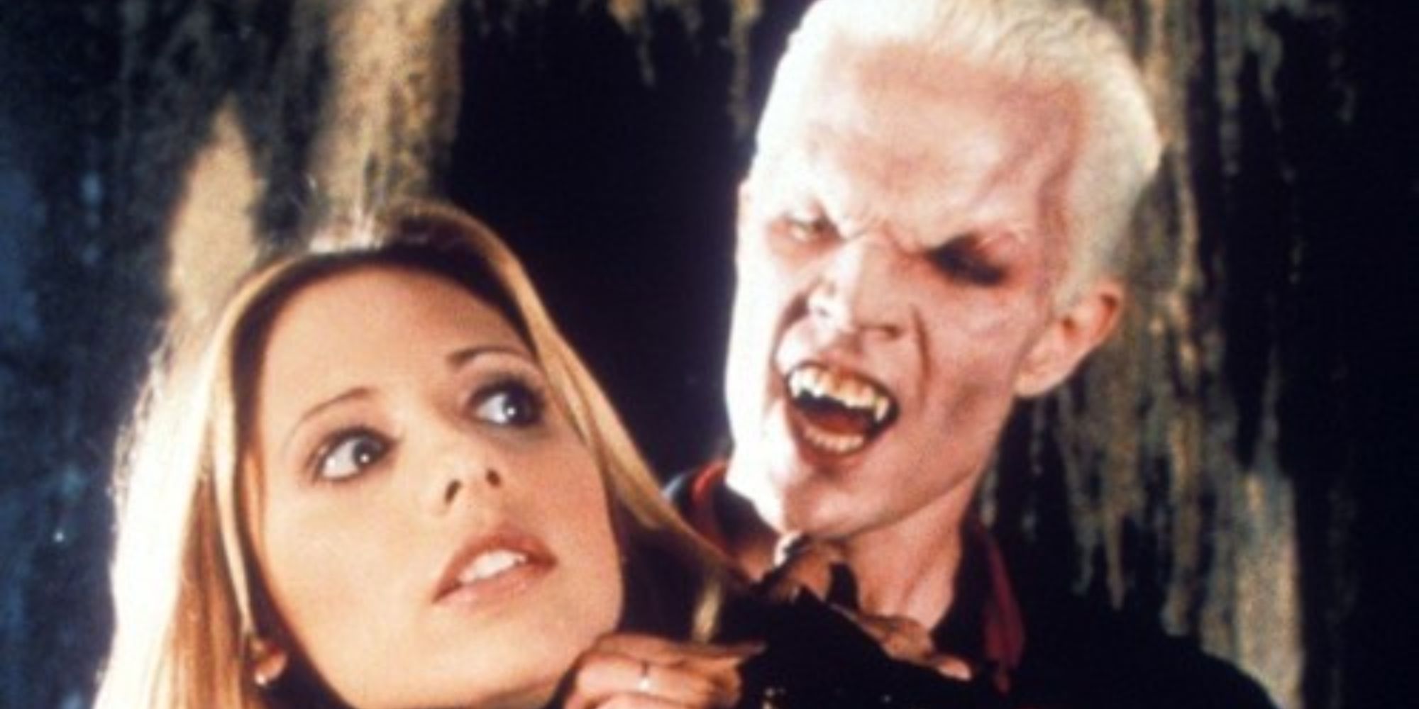 Buffy and a vampire fighting