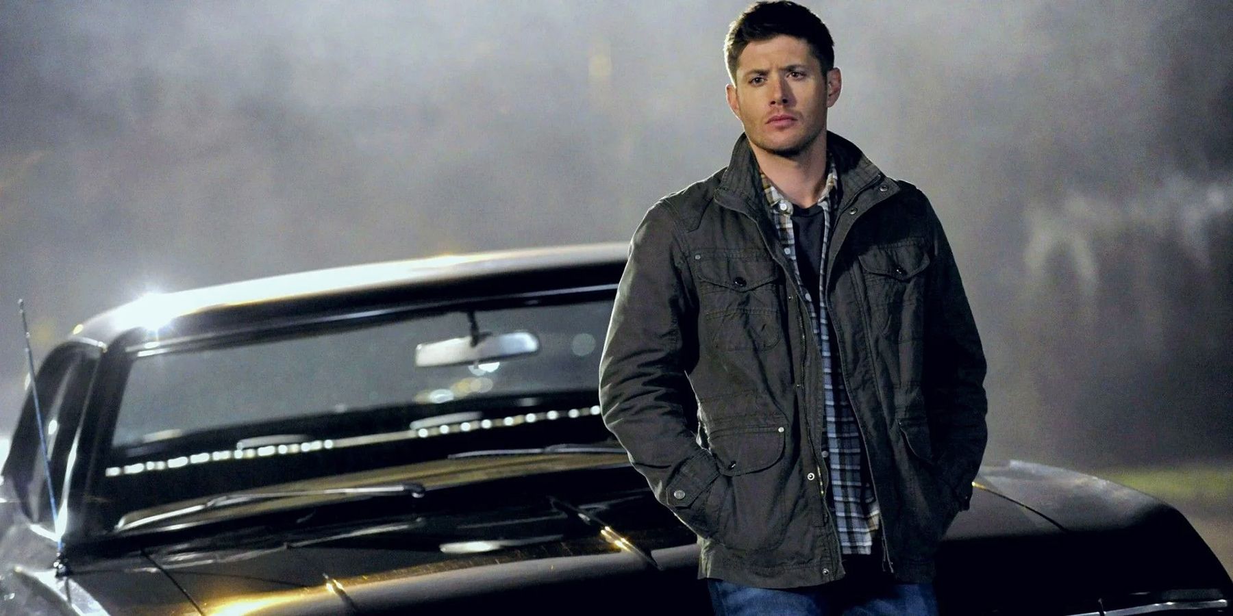 Jensen Ackles as Dean Winchester with the Impala in Supernatural