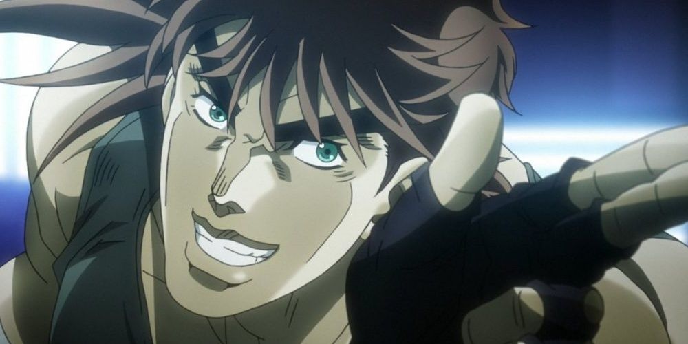 Joseph Jostar smiling and pointing in JoJo’s Bizarre Adventures.