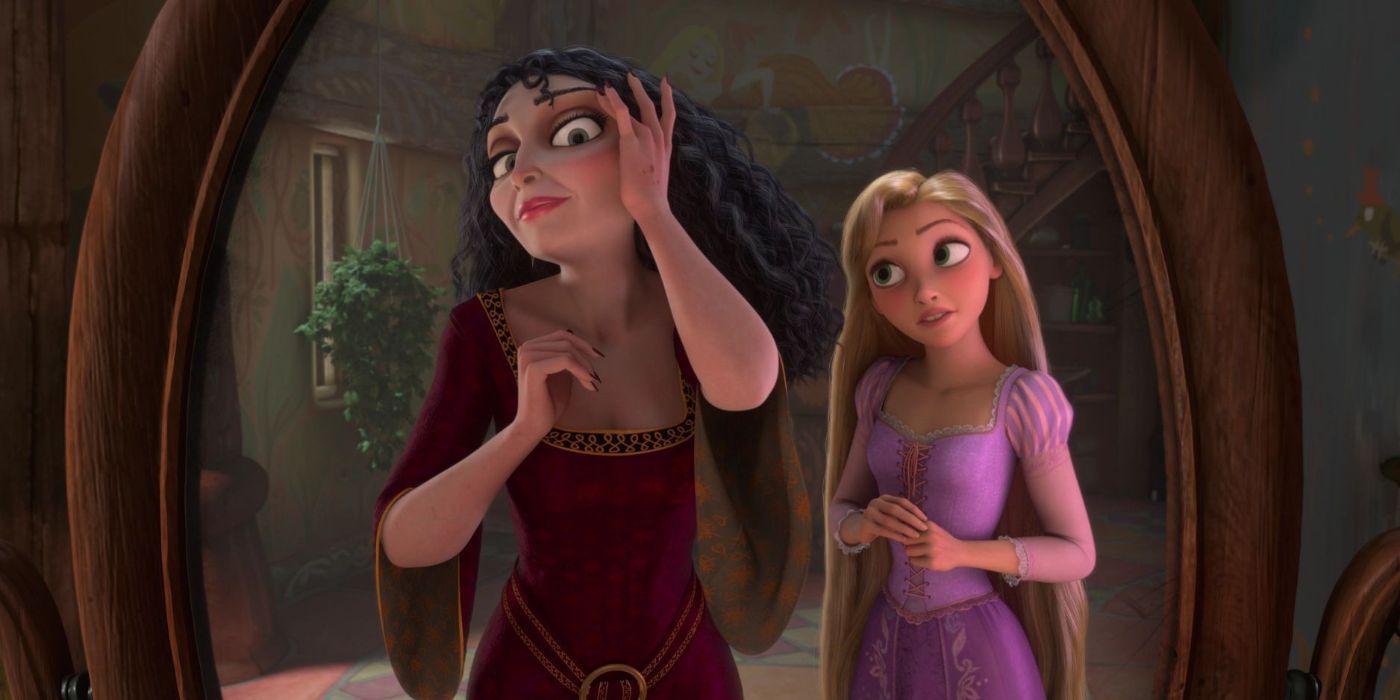 Mother Gothel and Rapunzel in mirror, Tangled