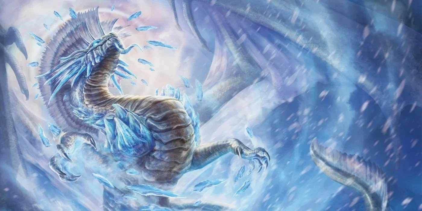 nd greatwyrm a giant white dragon surrounded by snow